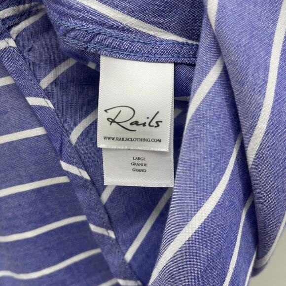 Rails Sadie Ocean Stripe Cold Shoulder Blue White Button Down Shirt - Picture 7 of 9
